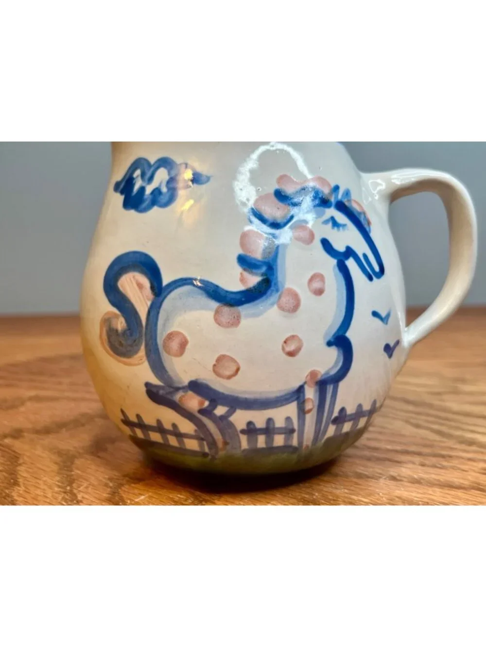 Vintage M.A. Hadley Pot Belly Milk Pitcher - Country Scene Blue-Horse